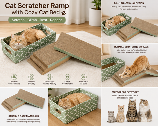 Cat Scratcher Ramp with Cozy Cat Bed